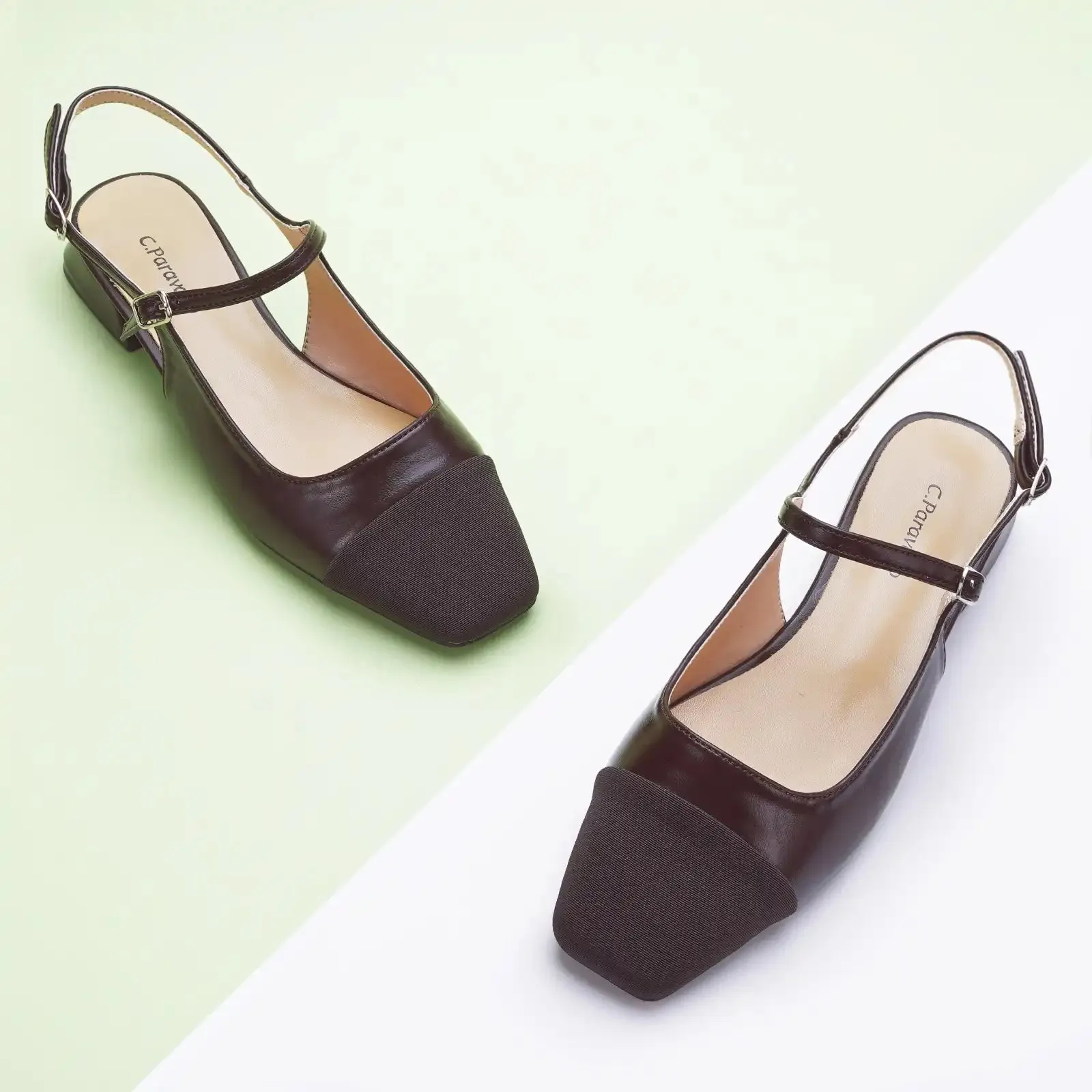 Squared Toe Slingback Flats