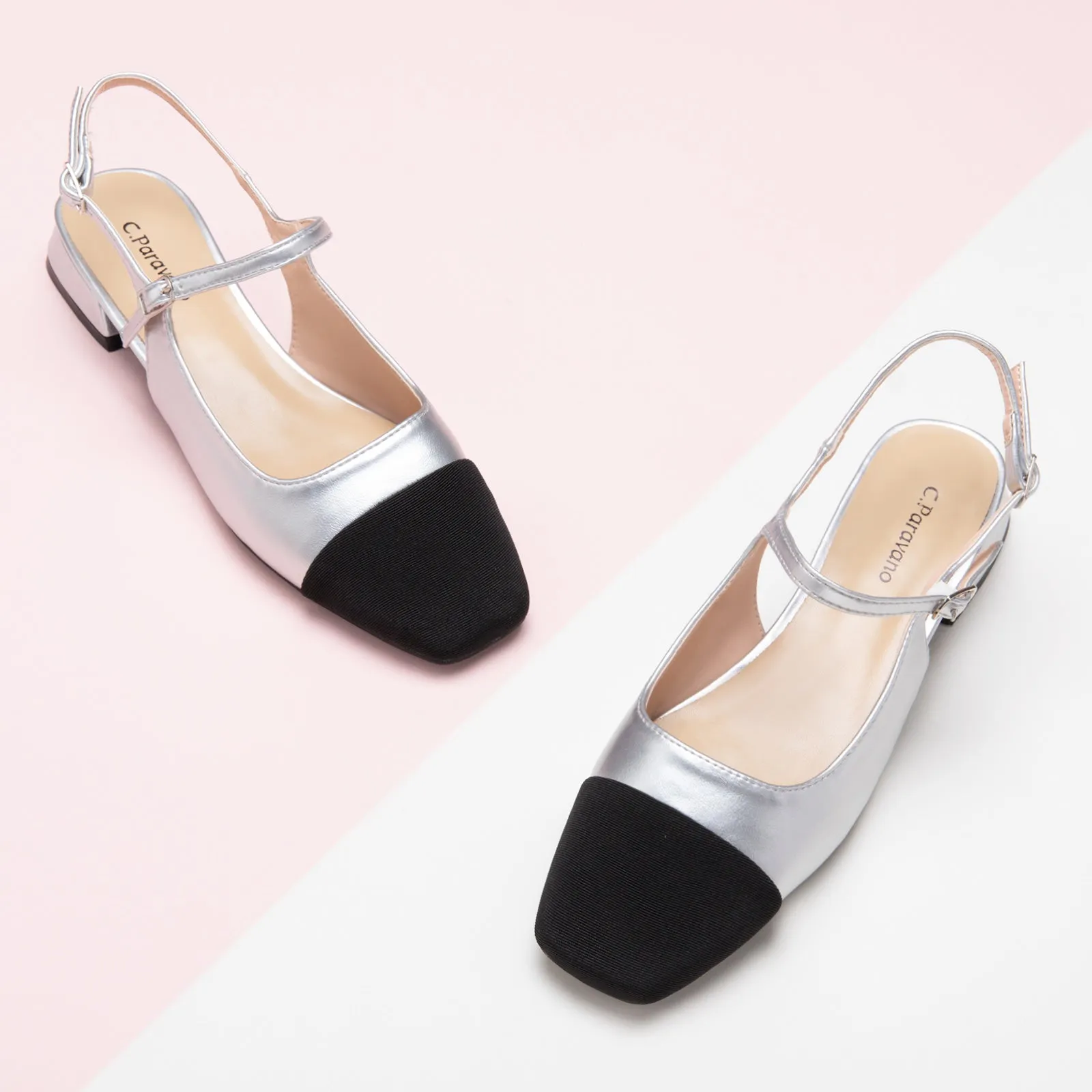 Squared Toe Slingback Flats