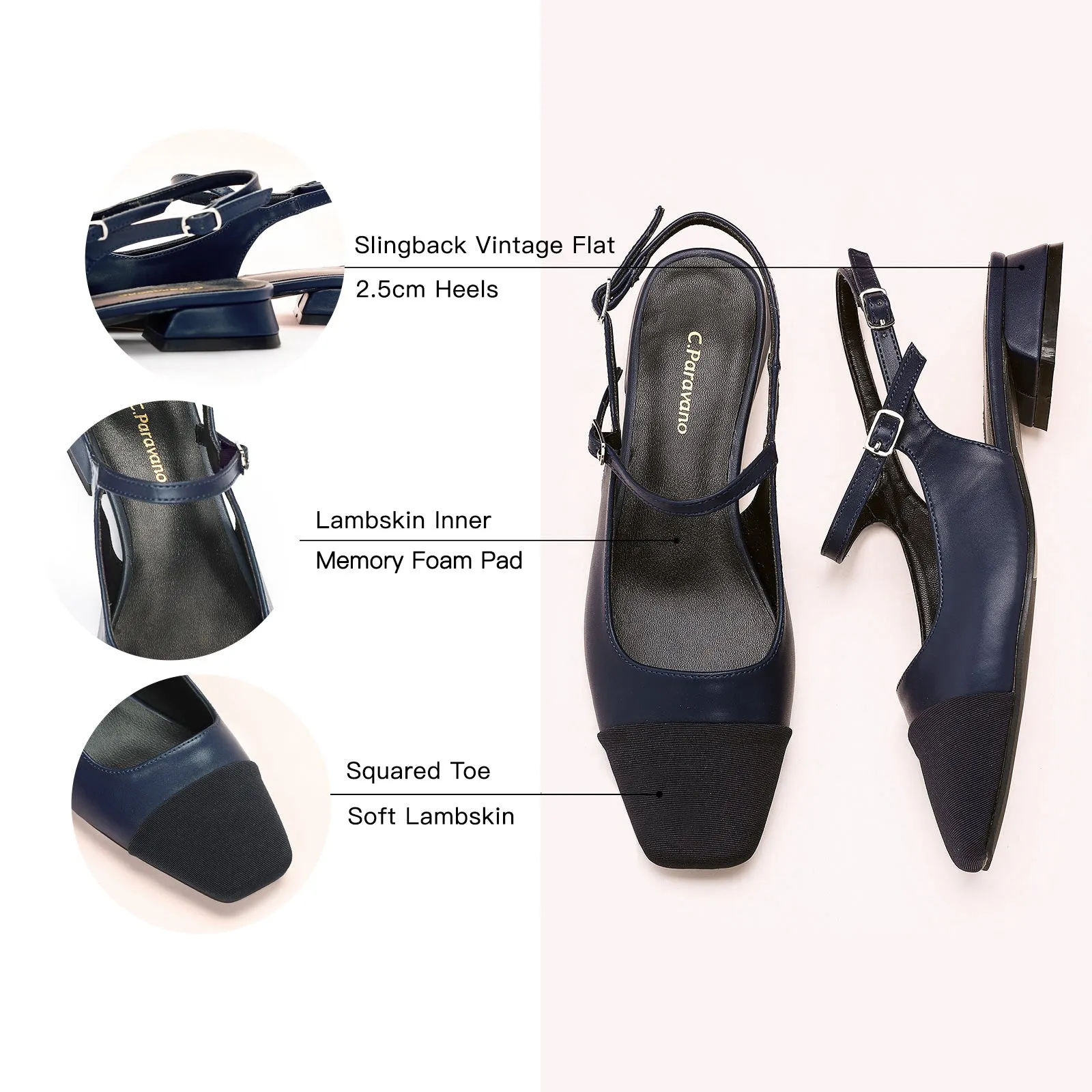 Squared Toe Slingback Flats