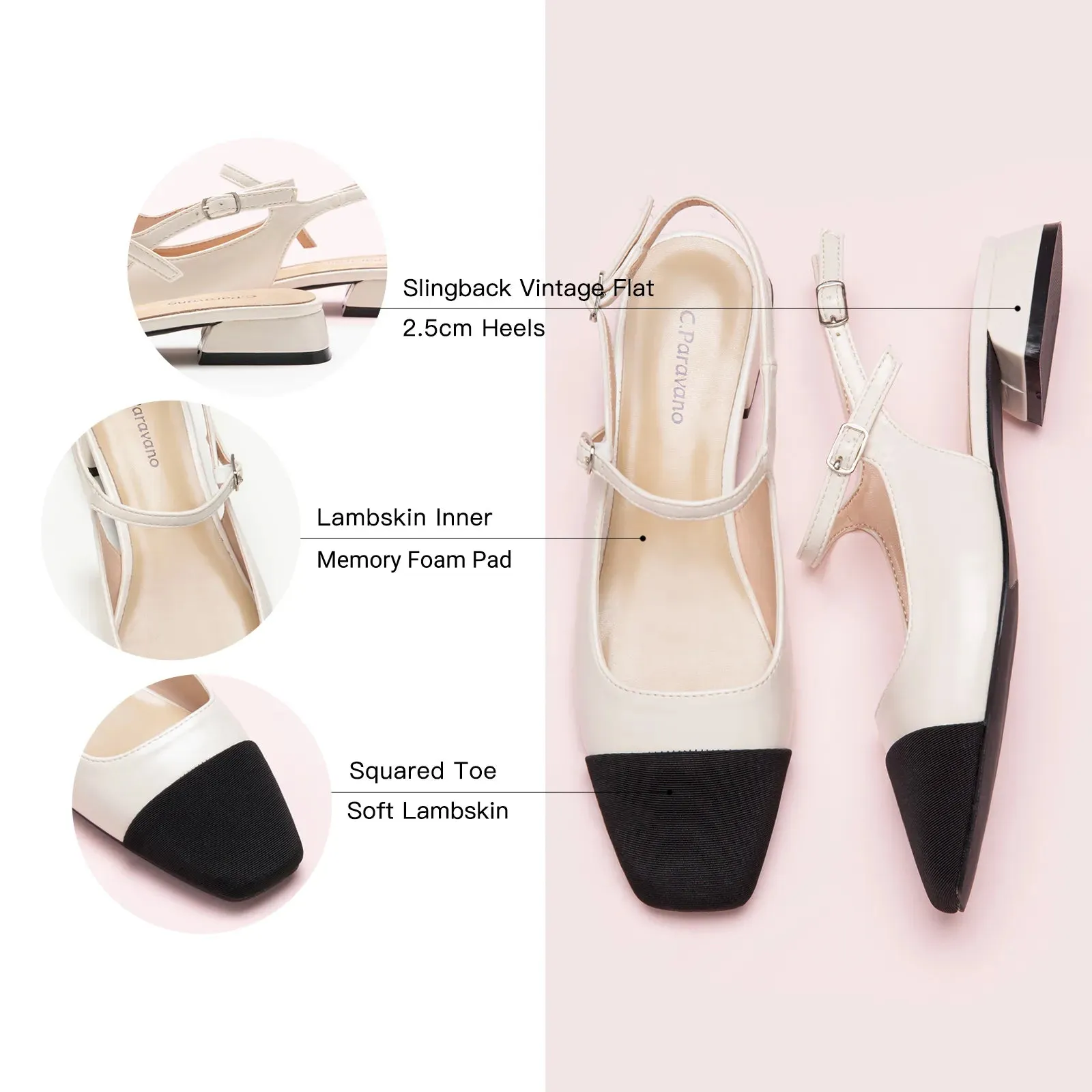 Squared Toe Slingback Flats
