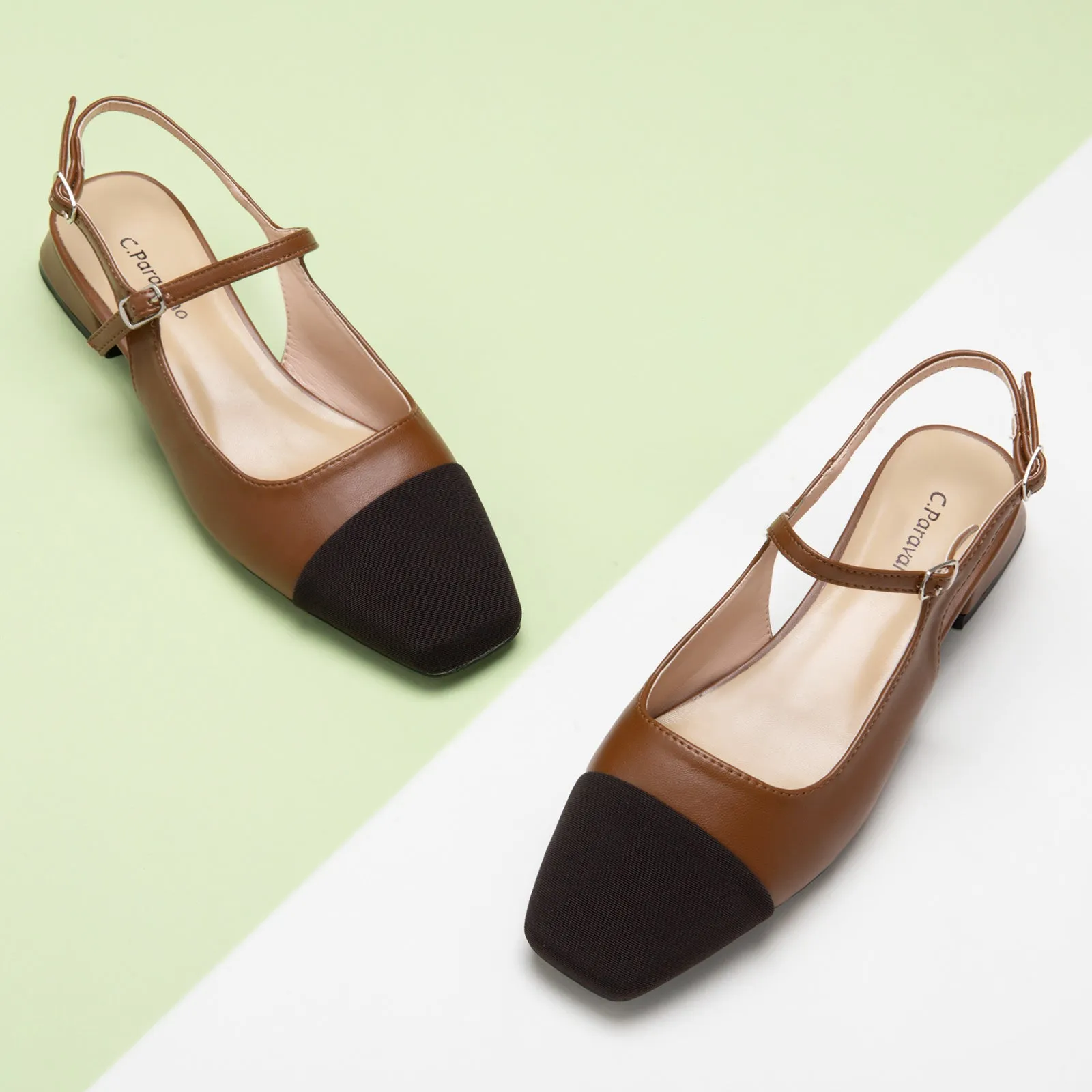 Squared Toe Slingback Flats