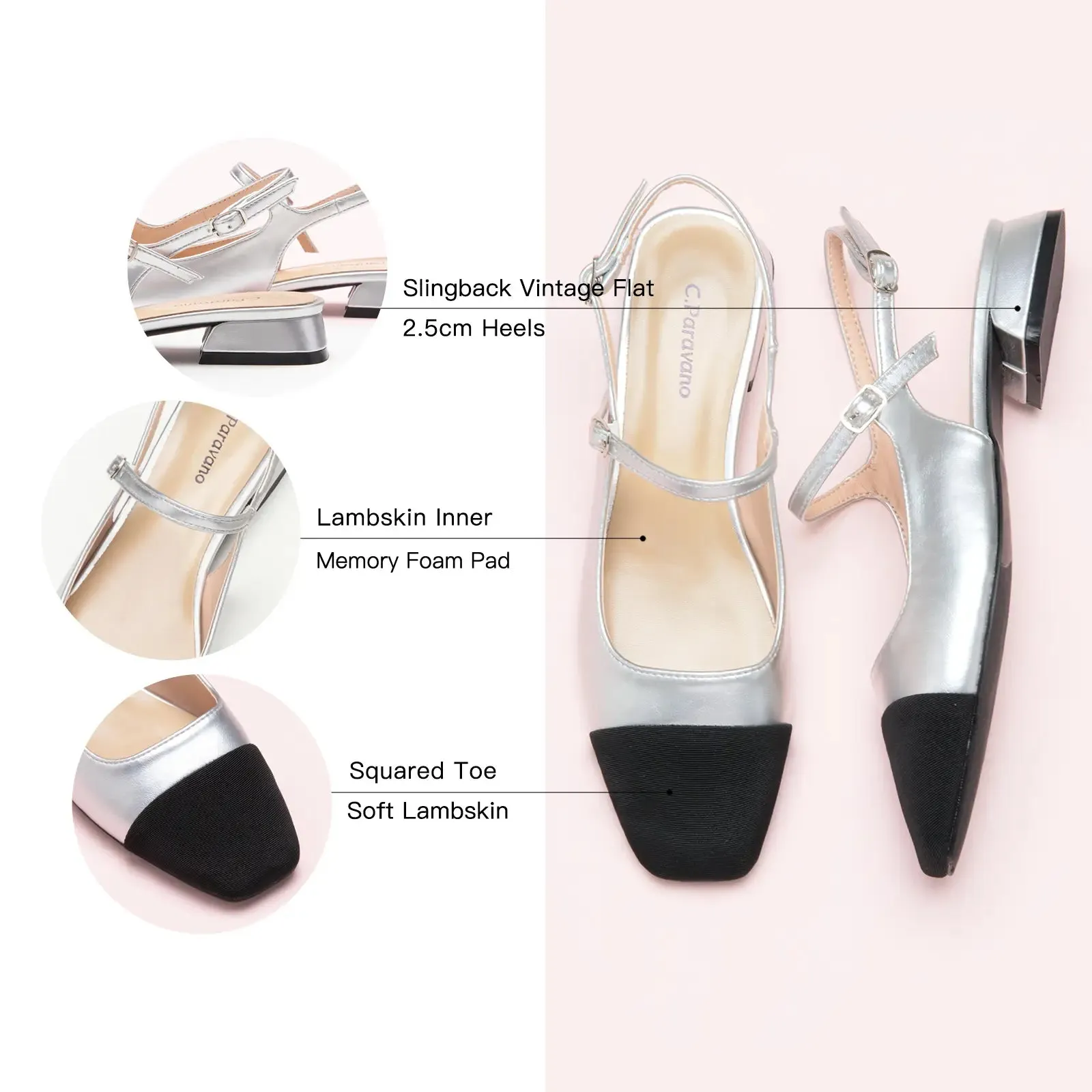 Squared Toe Slingback Flats