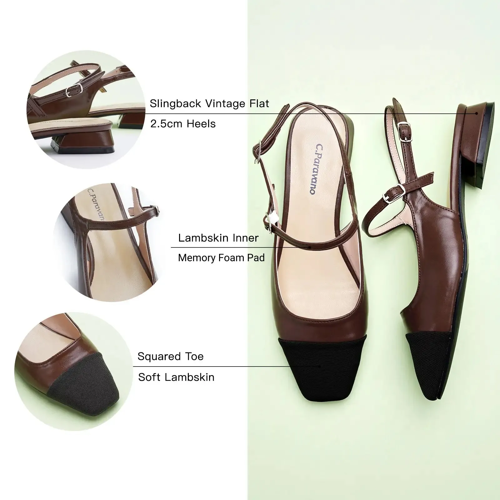 Squared Toe Slingback Flats