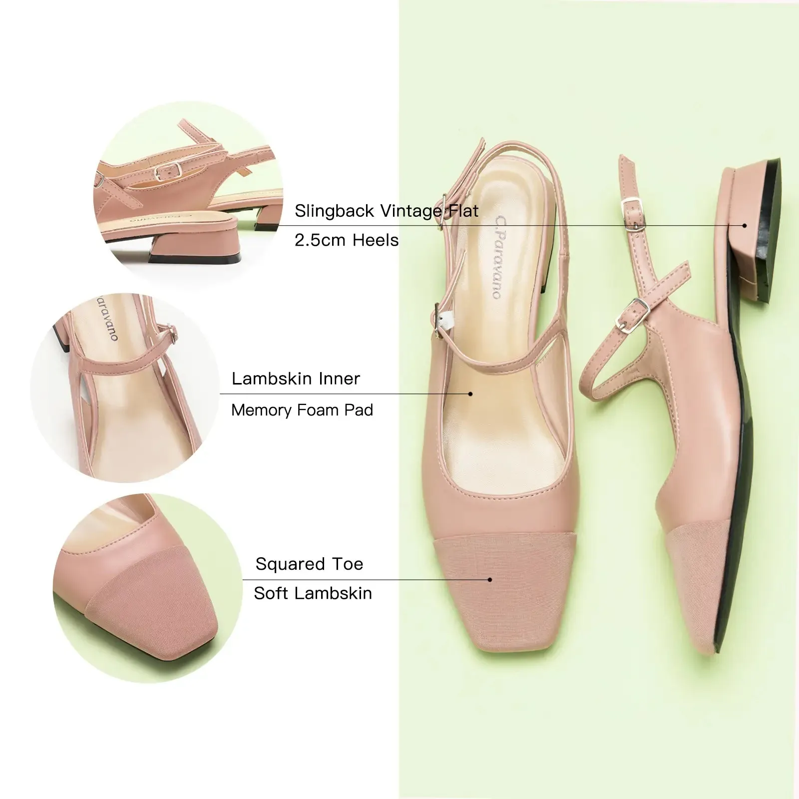 Squared Toe Slingback Flats