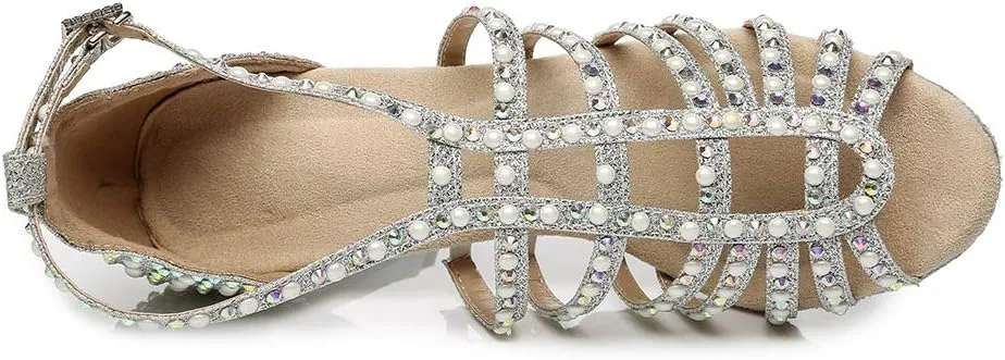 TINRYMX Women's Satin Heels Latin with Rhinestone Dance Shoes Salsa Party Wedding Dancing Shoes, YCL438